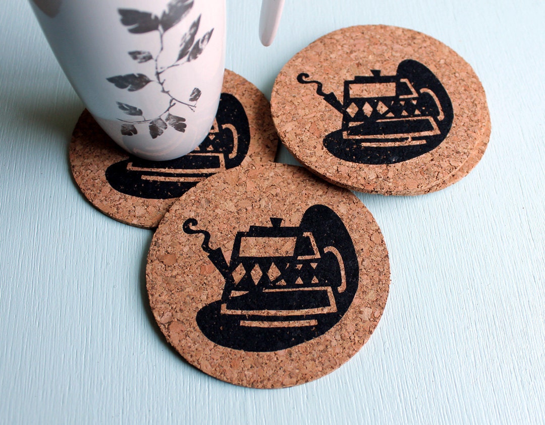Retro Teapot - Set of 6 Cork Coasters