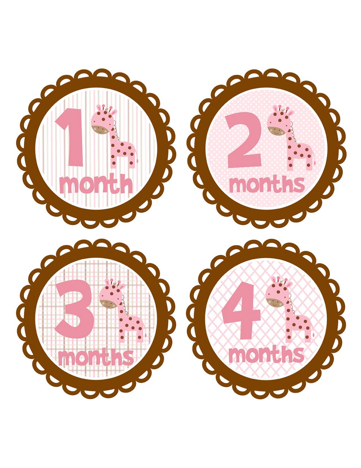 PInk Giraffe Monthly Onesie Stickers for Baby Girls and New Moms...Great Idea for Baby Shower Gift...6 Different Designs