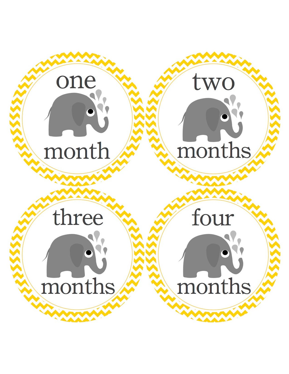 Yellow Chevron and Elephants Monthly Onesie Stickers for New Mom and Baby Girl or Baby Boy...Favorite Baby Shower Gift