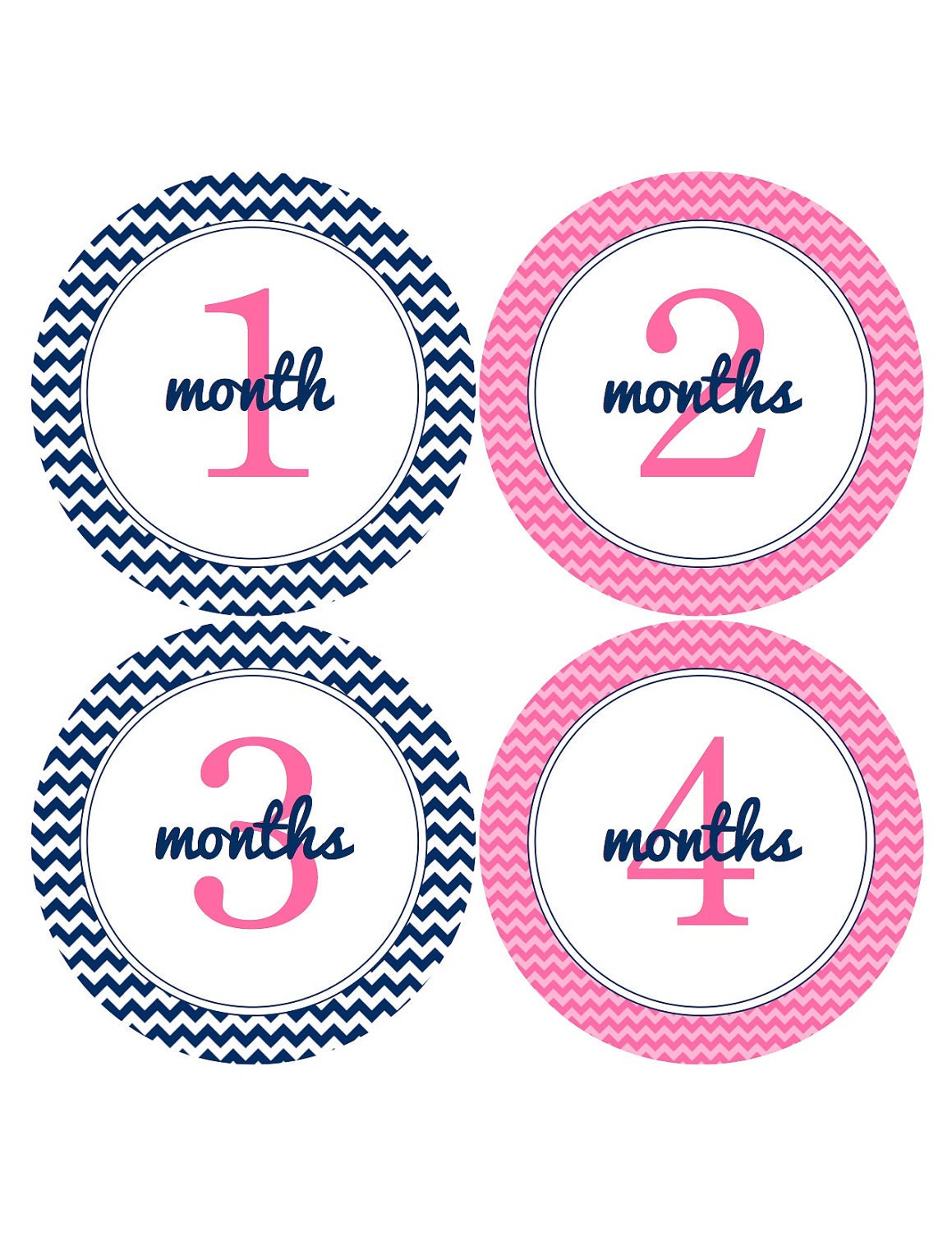 Baby Girl Monthly Onesie Stickers in Pink and Navy Chevron...Perfect Baby Shower Gift for New Mom...Monthly Stickers