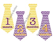 Tie Onesie Stickers for Baby Boys in LSU Purple and Yellow Chevron...Favorite Baby Shower Gift...Photo Prop...Fast Shipping