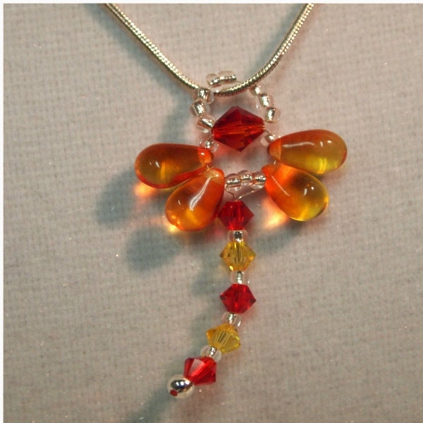 Dragonfly Necklace in Fire Opal