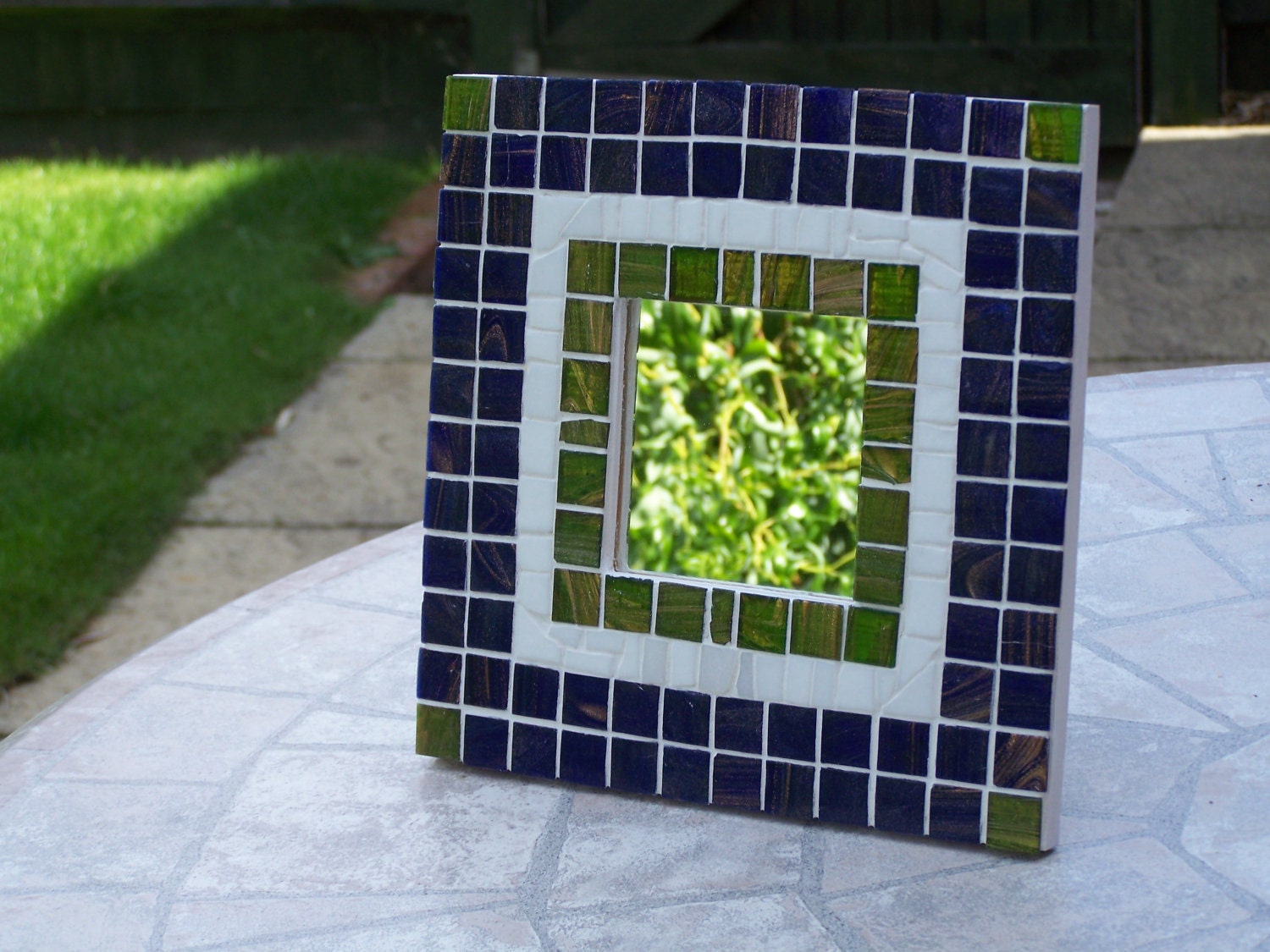 Blue Mosaic Wall Mirror - Blue/Green/White Glass Mosaic Mirror