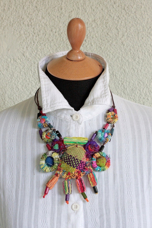 Handmade bib statement colorful necklace OOAK