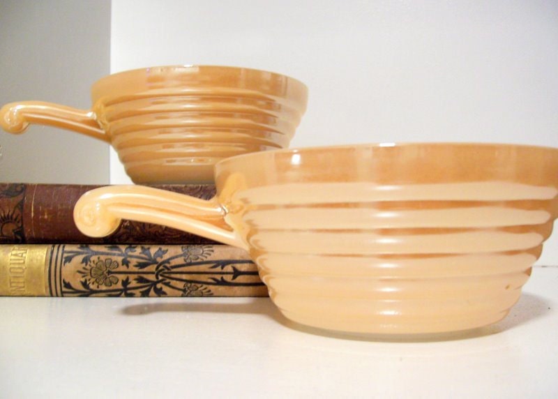 Fire King Vintage Soup/Chili Bowls - Set of 2 - Peach Lustre & Milk Glass