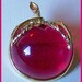 Vintage Sarah Cov Deep Pink Translucent Gold Metal Apple Pin or Brooch 1.5" EX