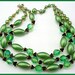 Vintage Necklace Signed JAPAN Plastic Green Glass & Black Beads 3 Strand Gold Metal 16" VG