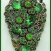 Vintage Deco Fur or Dress Clip Brooch BIG Green Rhinestone & Silver Pot Metal 2.5 EX CIJ sale