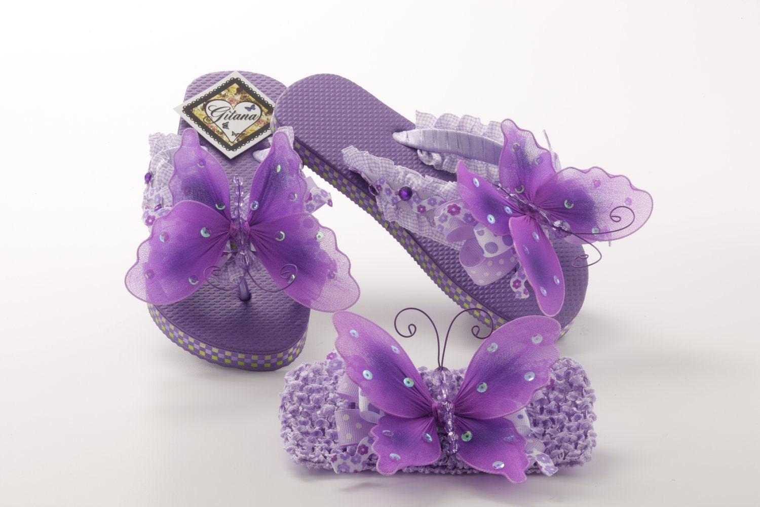 Grape Butterfly Girls Flip Flops by Gitanaflipflops on Etsy