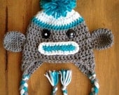 Crochet SOCK MONKEY beanie hat photo prop - baby, toddler, child, teen & adult