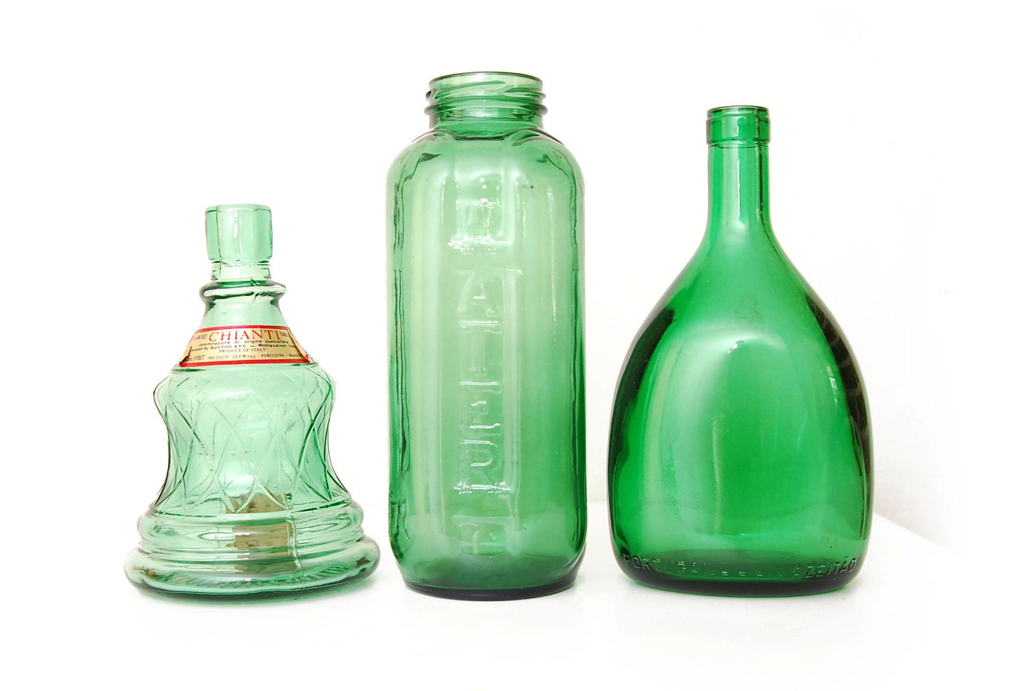 3pc Vintage Green Bottles, Instant Collection