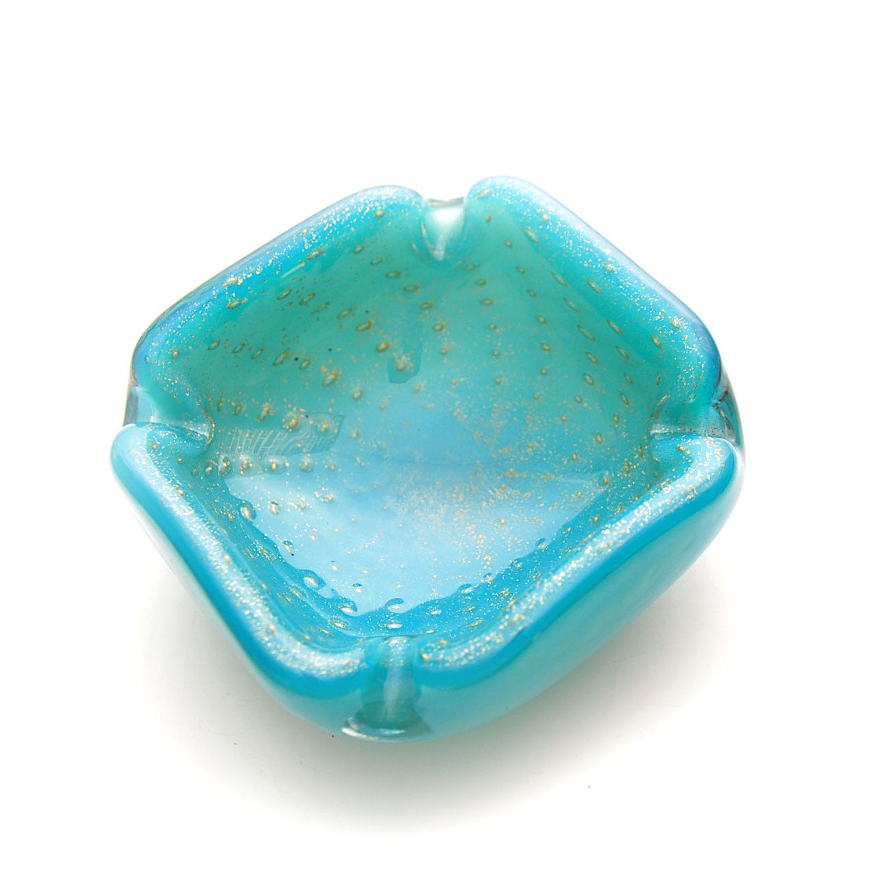 RESERVED Turquoise Ashtray with Gold Flecks