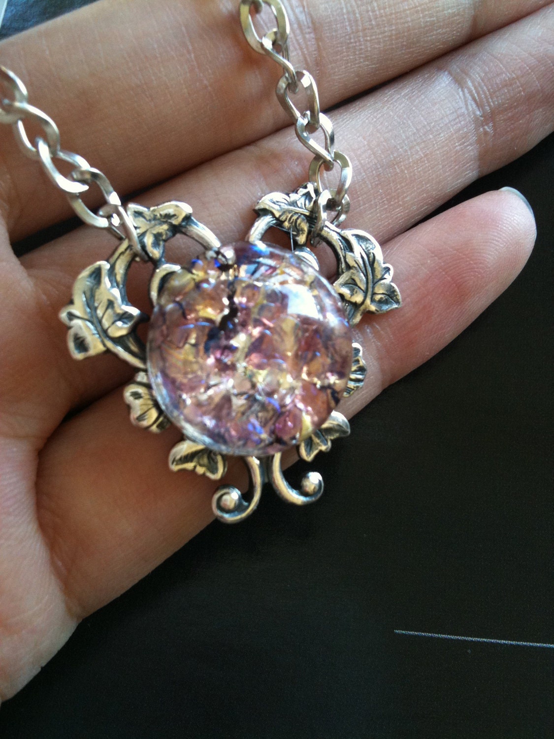 Mexican  Dragon Breath Fire opal necklace in pink