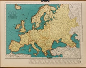 Vintage Map Europe Original 1935