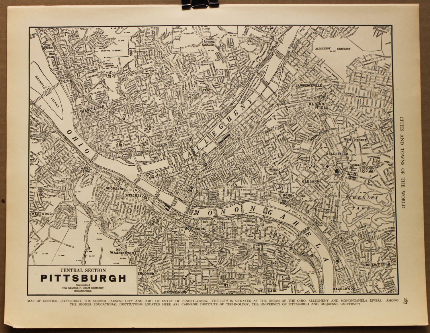 Vintage Map Pittsburgh Pennsylvania Original 1935