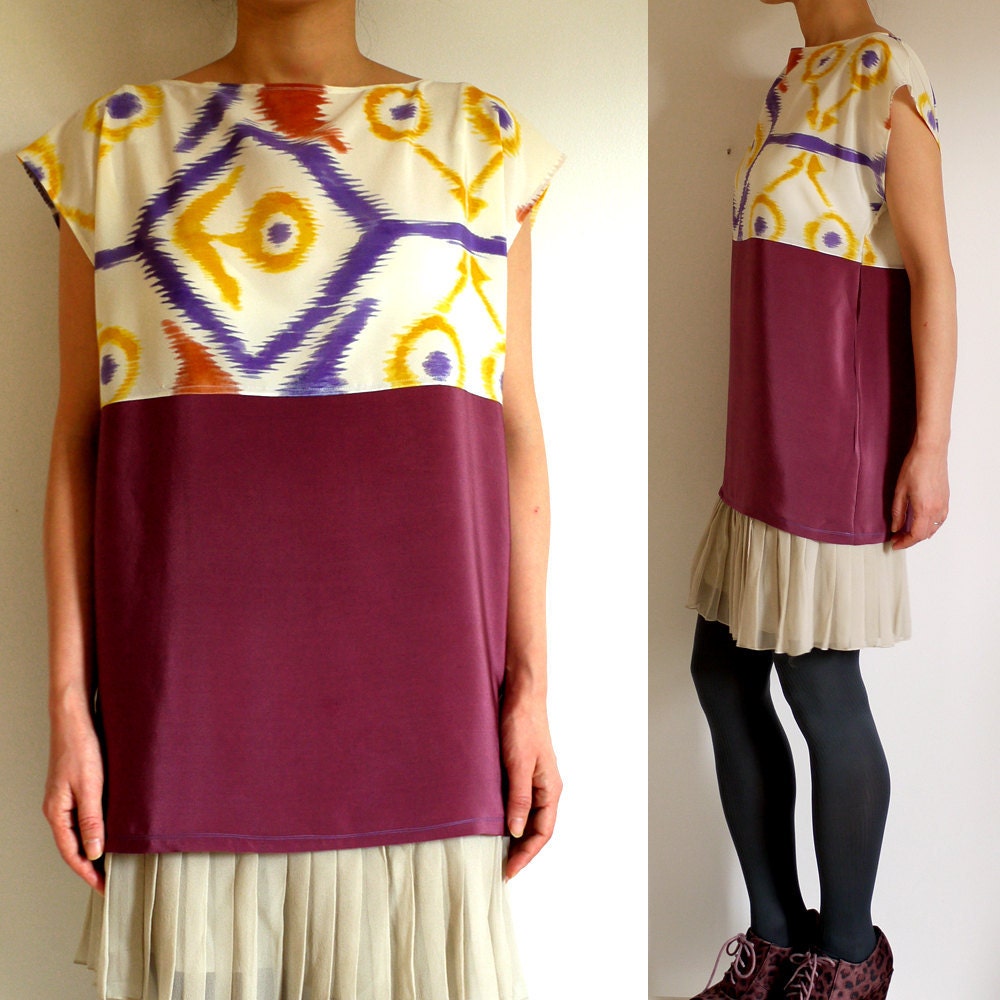 hand painted silk shirt. HOOT ikat tee. made to order hand painted silk shirt - Custom sizing