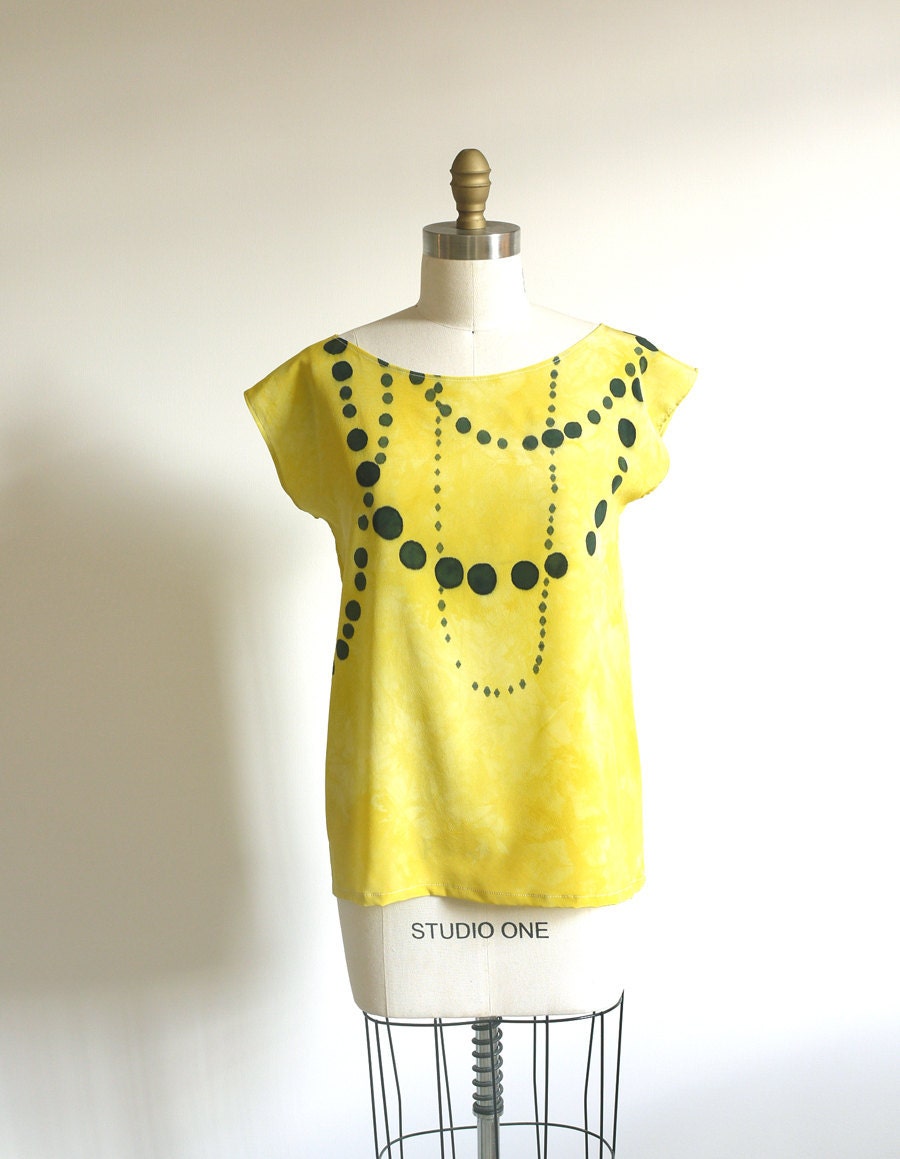 silk hand painted blouse. INK BEADS on Limon. made to order