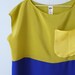 Hand dyed Silk top. Chartreuse, blue and yellow color block Tee - Custom sizing.