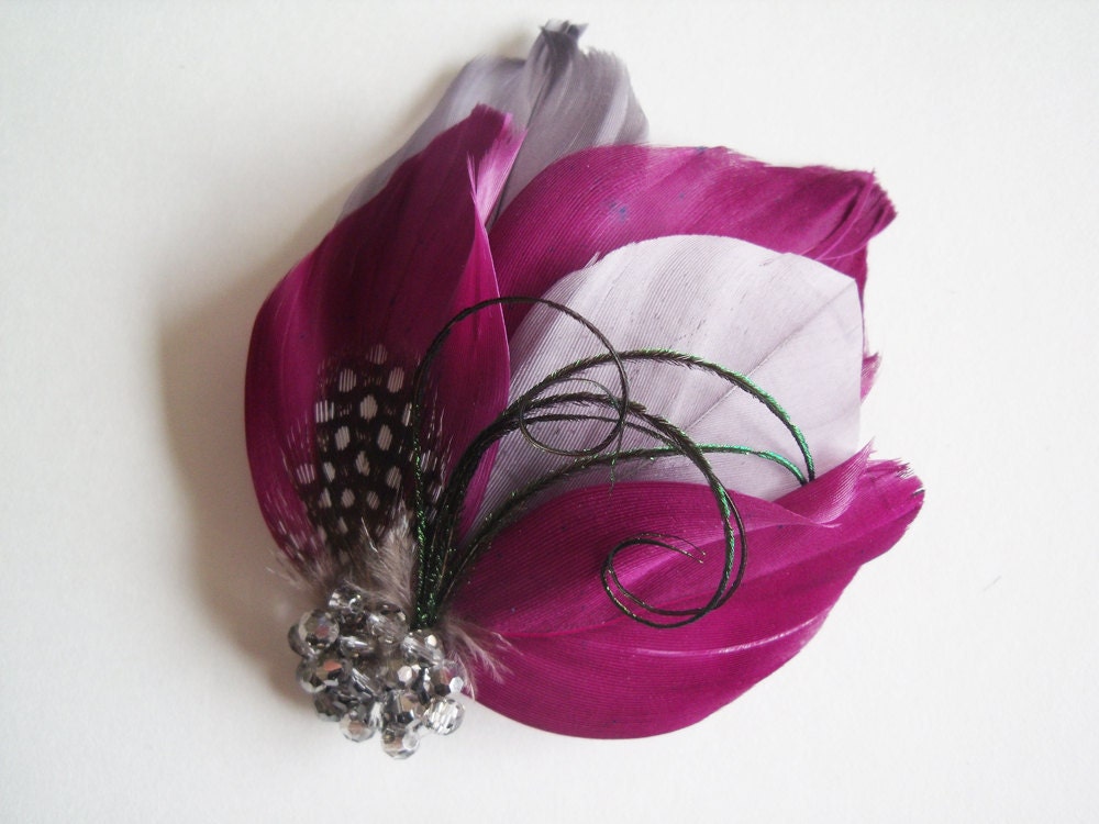 Feather Fascinator - Bridal Feather Fascinator - Magenta Fascinator