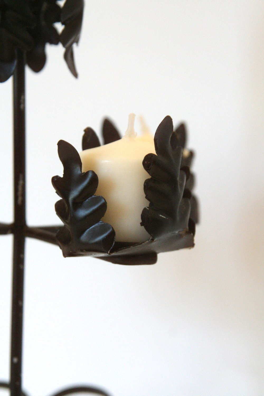 Vintage Black Candle Holder Candelabra Centerpiece Metal Wrought Iron Scrollwork