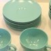 Vintage Coffee Tea Cups Saucers and Bowls Set of 24 Service for 8 Melamine by Oneida Premier turquoise teal aqua