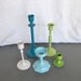 Coastal Shabby Candleholders - Aquas Greens White Painted and Upcycled Metal Set of 5