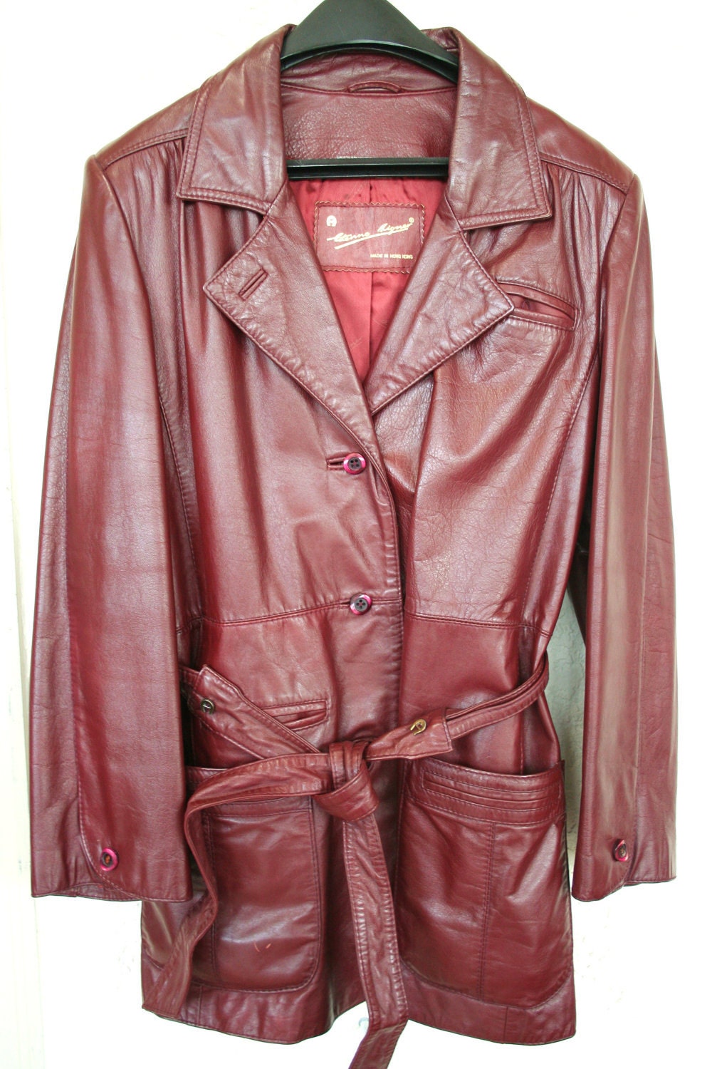 Vintage Burgundy Leather Etienne Aigner Belted Jacket