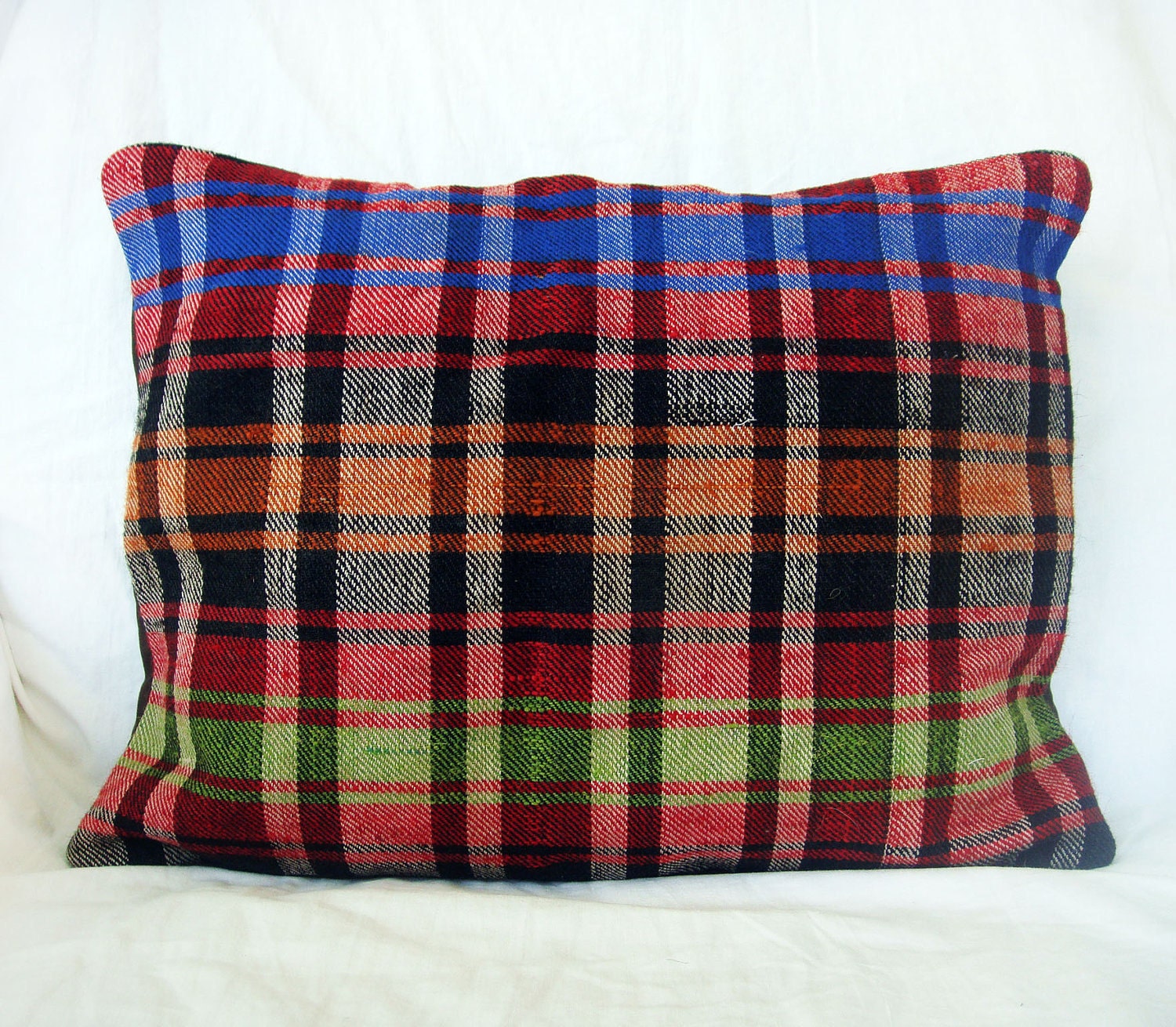 Lodge Decor Plaid Vintage Traditional Romanian Hand Woven Rustic Pillow Cover 12 x 16
