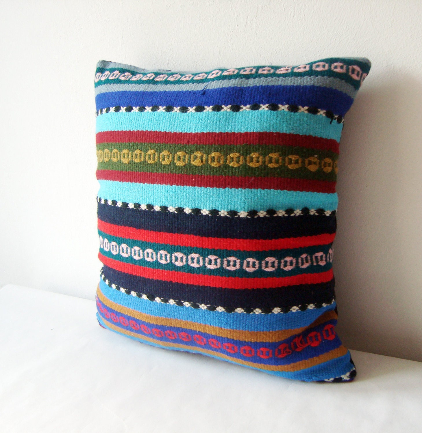 Spring Decor - Bright Kilim Pillow Cover - Romanian kilim rug pillow case, upcycled kilim runner rug, throw pillow decorative pillow - 16x1