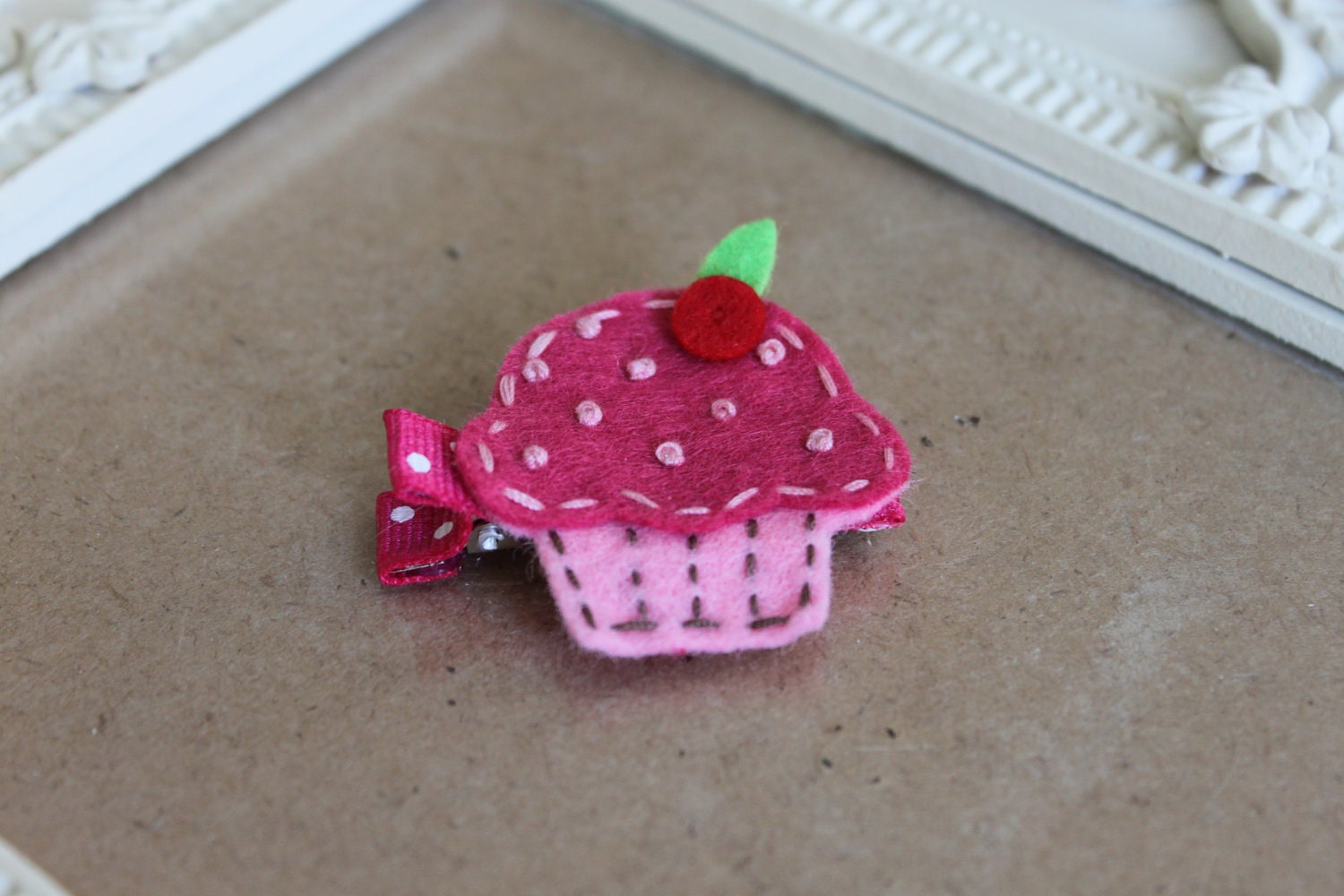 Girls Hair Clip Set - Felt Hair Clip - Felt Cupcake Hair Clip- Birthday Clip