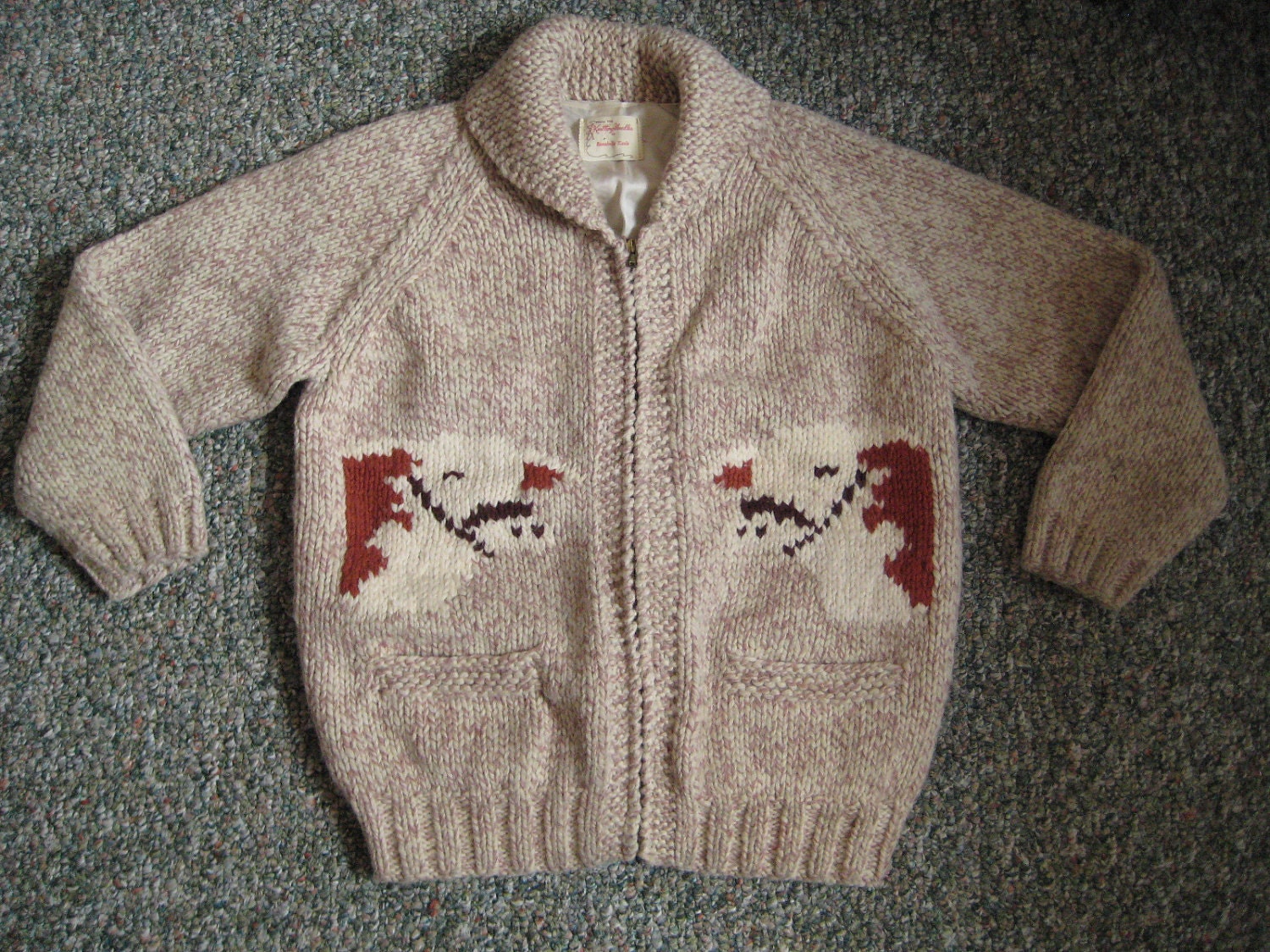 Vintage 50's Cowichan Wool HandKnit Western Cowboy Grandpa Sweater Jacket Med 36