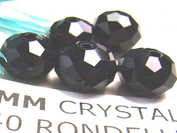 10mm Cut Glass Beads 5040 Roundelles Solid Black 5 Pack