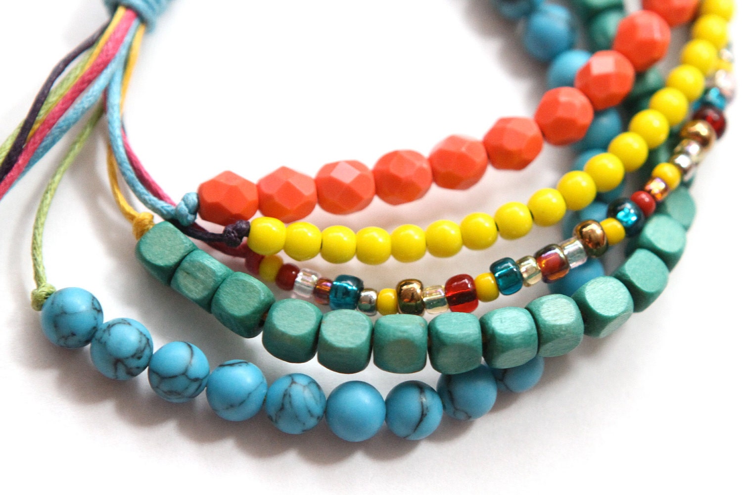 Colorful Waxed Cord Beaded Beachy Boho Bracelet