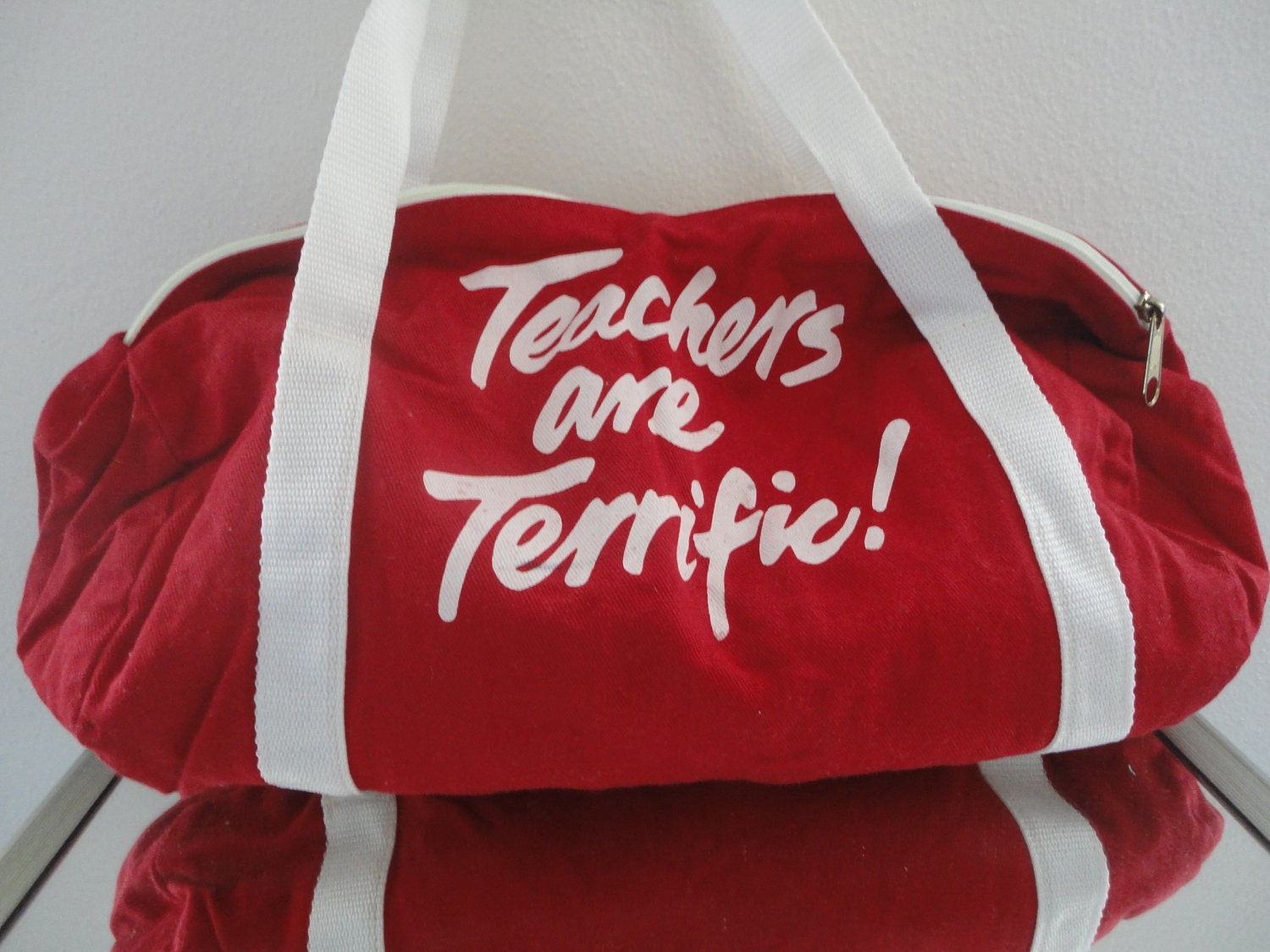 Vintage Teachers are Terrific Red Duffel Bag