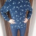 Beautiful Vintage Star Print Navy Silk Blouse