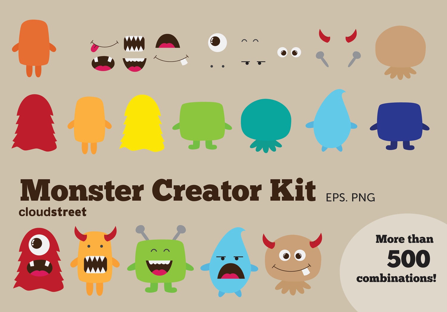 Cute Monsters Creator Kit clip art for personal and commercial use ( monster clipart ) INSTANT DOWNLOAD