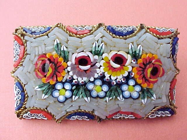 Gorgeous Large Antique Micro Mosaic Italian Brooch-Unusually Beautiful with Roses