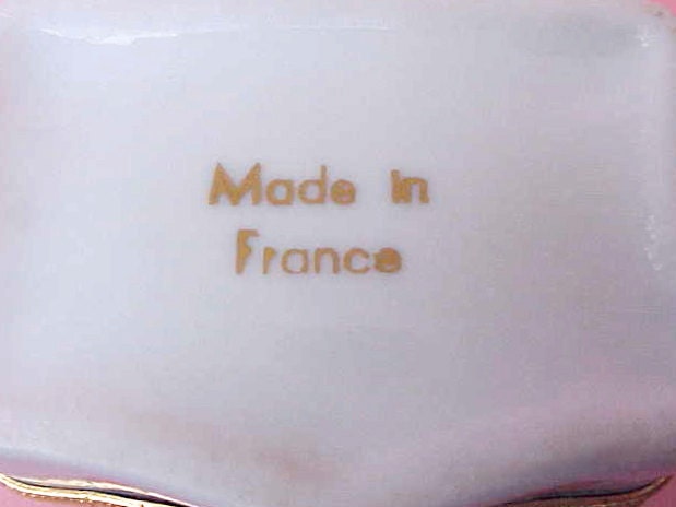 Beautiful Hand Painted French Robin's Egg Blue Porcelain Trinket Box with Pink Rose