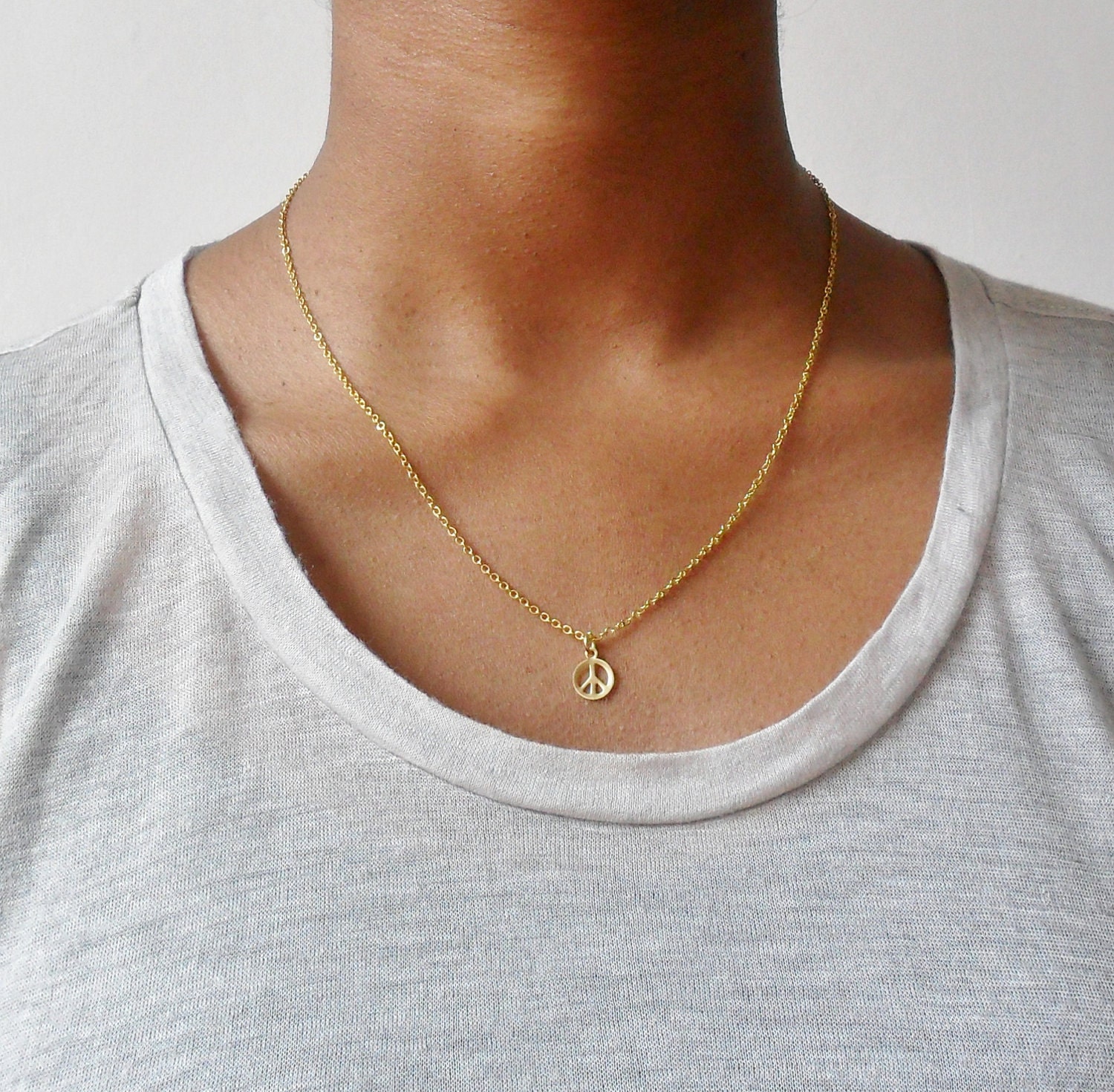 Small brass peace symbol sign charm gold chain