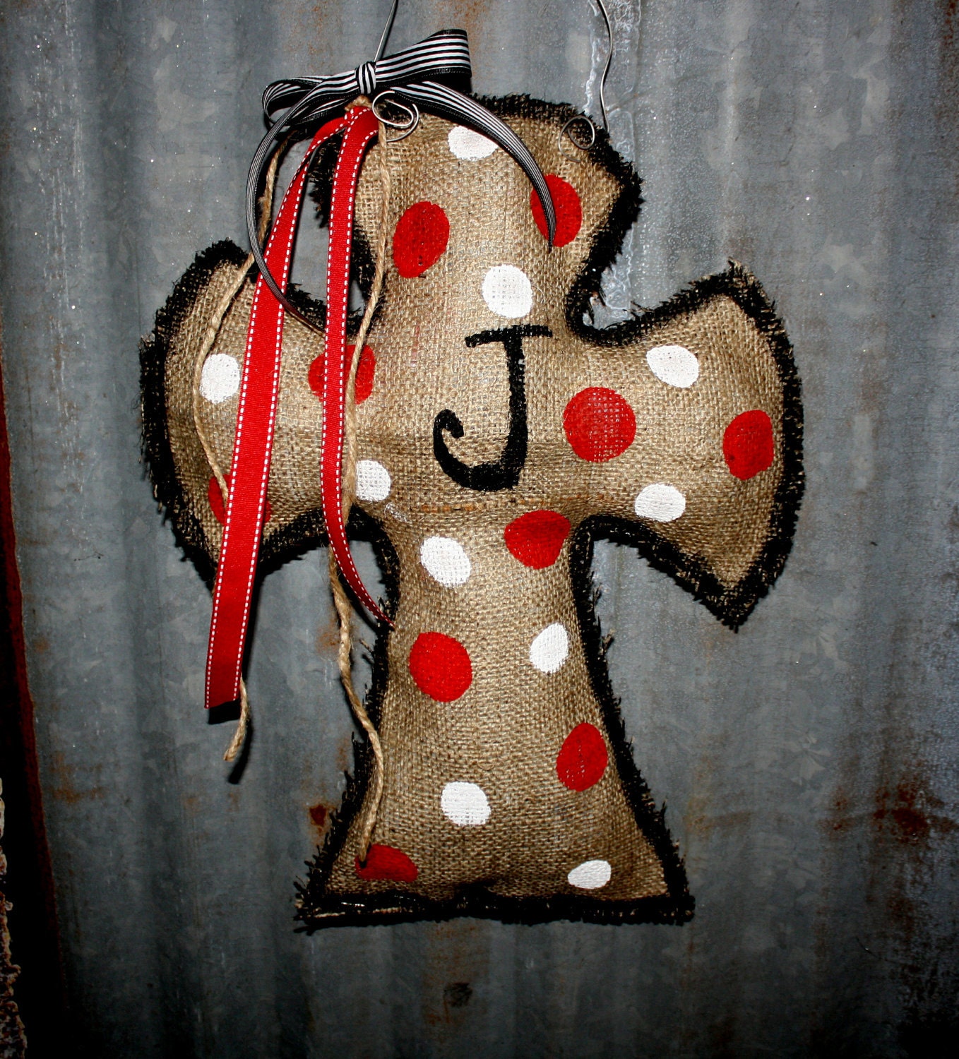 Burlap Door Hanger, Home Decor, Initial, Cross, Handmade, Hanging Cross,