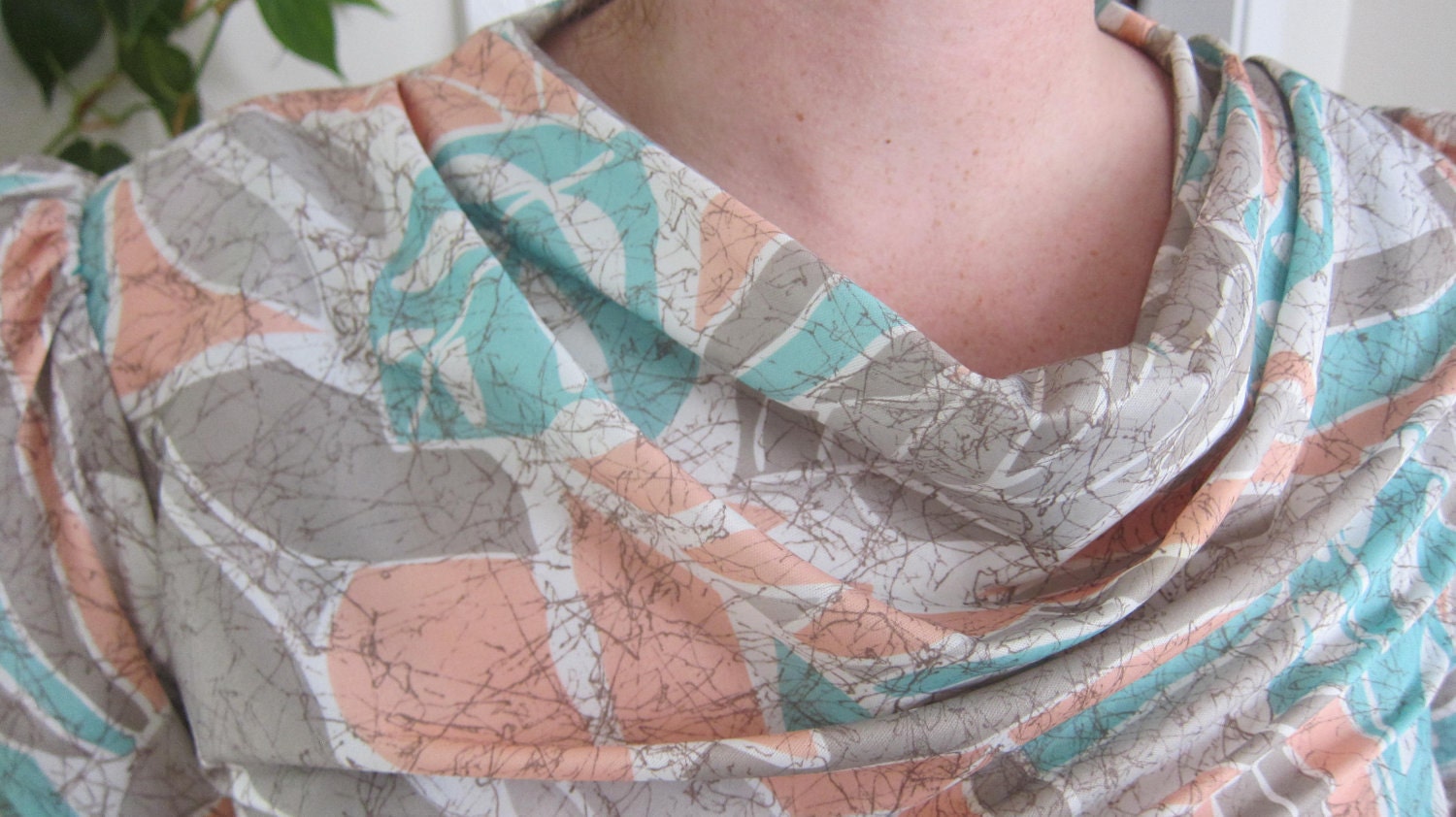 1980s Pastel Patterned Shirt with Textured Neckline