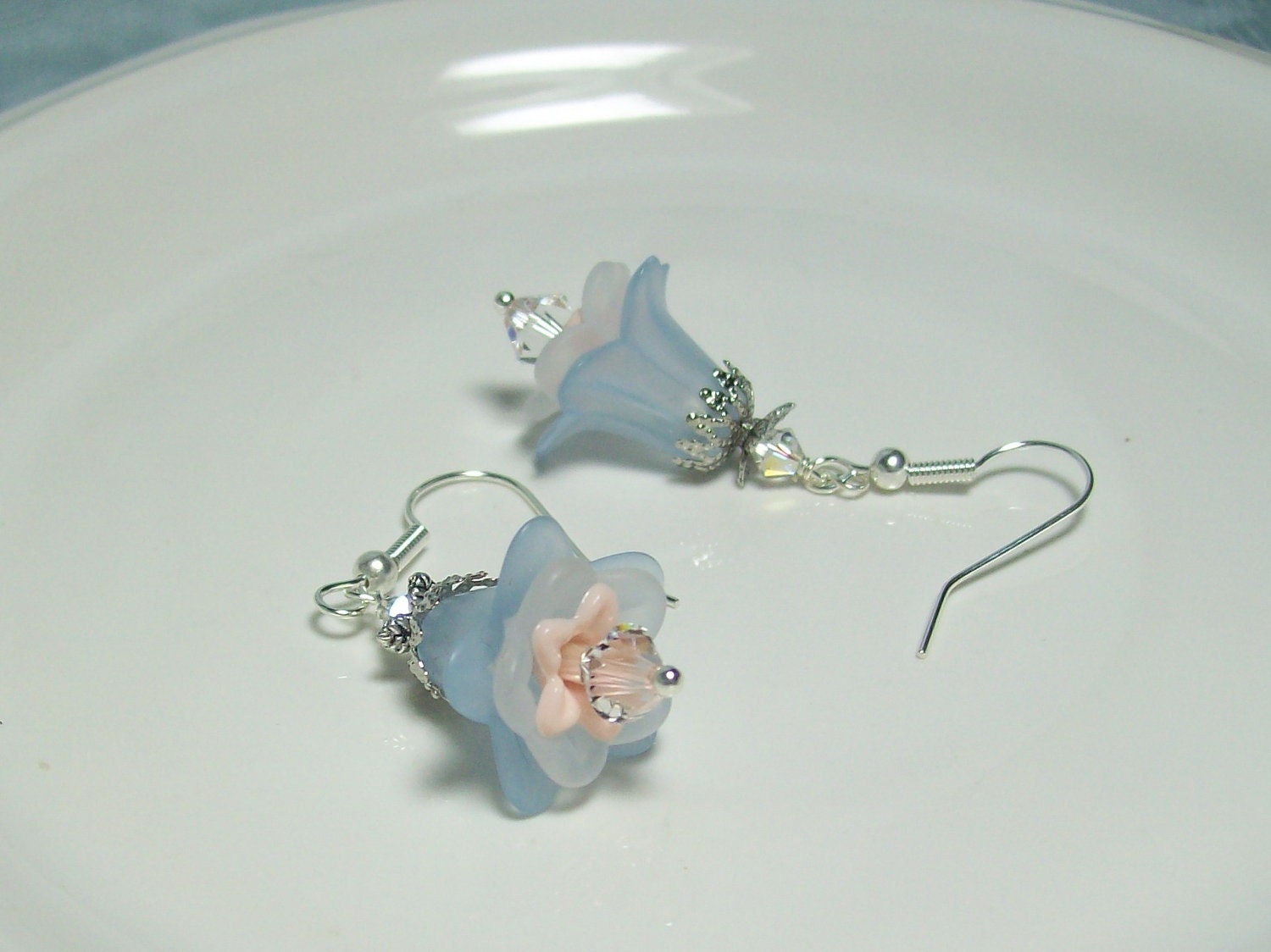 Sweet Blue Flower Earrings Vintage Inspired Lucite