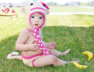 Instant Download - PDF Monkey Hat and Diaper Cover Crochet Pattern - hat all sizes