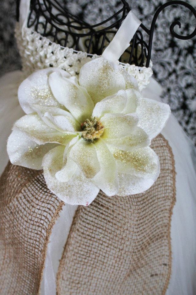 Burlap Tutu Dress- Vintage Wedding- Tulle color and flowers can be customized