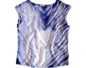 Shibori tie-dyed silk blouse in midnight blue