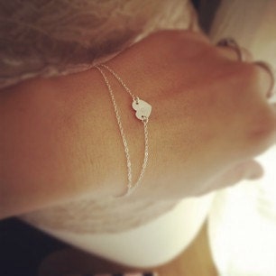Dainty Medium Heart Bracelet - Layered Bracelet - Heart Initial Layered Bracelet - All Sterling Silver - Personalization Gift