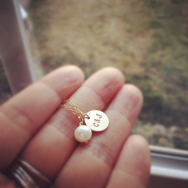 14K Gold Filled Custom Monogrammed with pearl Necklace - Pearl is June Birthstone - Custom Monogrammed,Initial Necklace - Unblackened