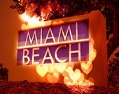 SALE Miami Beach Florida Sign Art Print - Heart Bokeh Orange Purple Love Wall Art Photo
