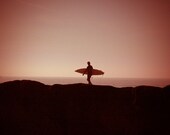 Surf Art Print - Pink Black Silhouette Surfing Beach House Wall Art Home Decor Photograph