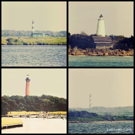 Lighthouses - Outer Banks Set Of 4 8x8 Prints - north carolina beach vintage dreamy nautical ocean art prints